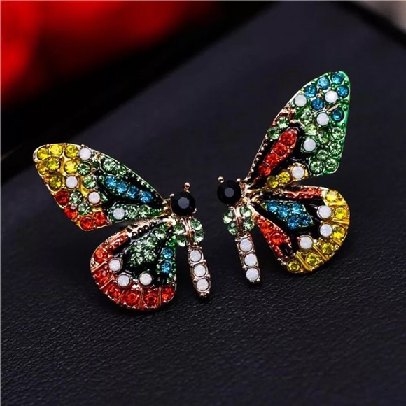 Tendzi Trends Jewelry - Colorful Butterfly Rhinestones Stud Earrings